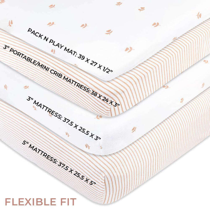 pack n play portable crib sheet set 2 pack mauve tulips stripes