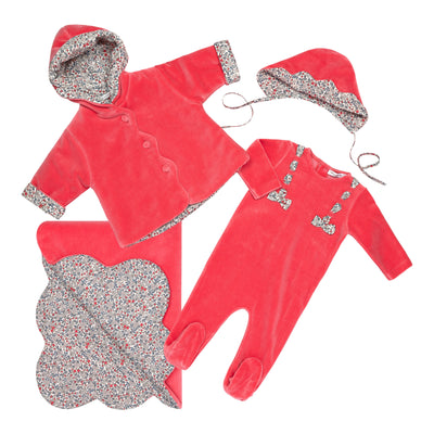La Mascot Coral Velour Jacket With Floral Lining