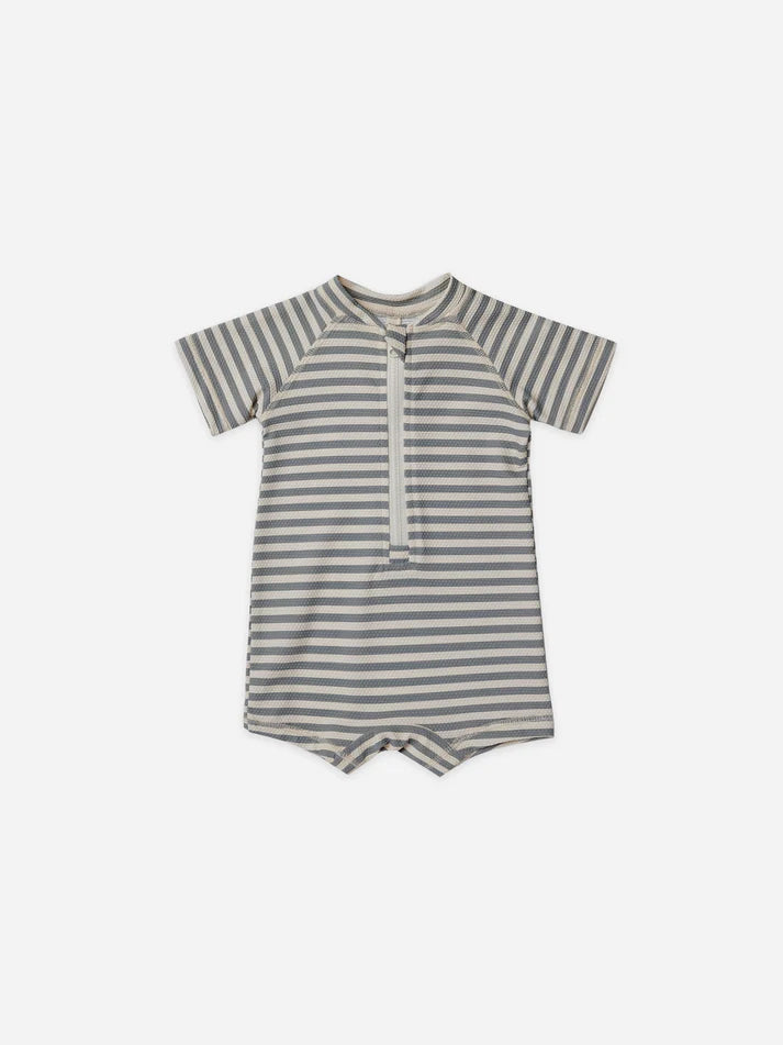 Quincy Mae Sea Green Stripe Boys Zip Rashguard