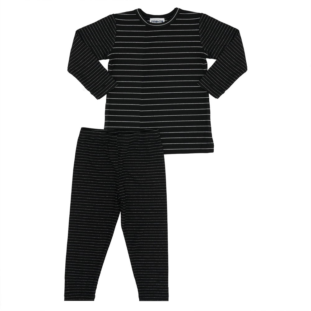 pronto black shimmer stripe 2 piece set