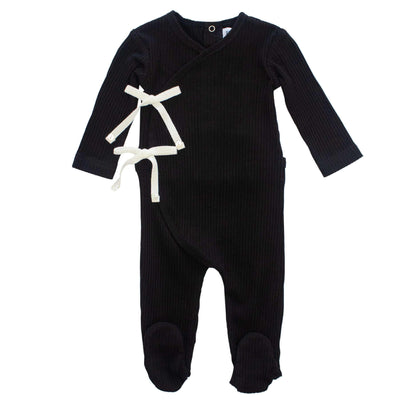 KIPP Baby Black Rib Bow Wrap Footie - Sleeper- Strechie
