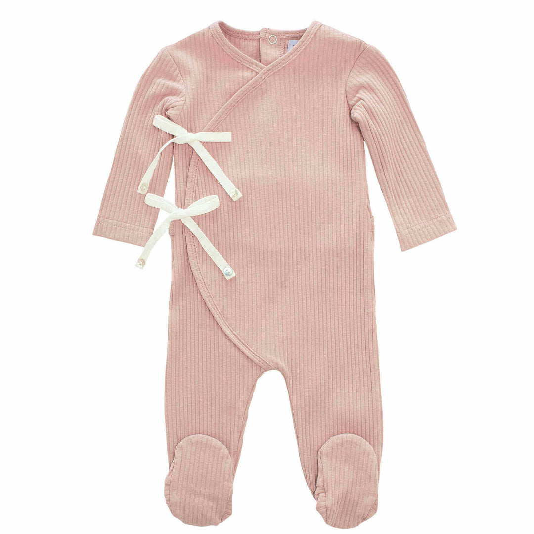 KIPP Baby Blush Rib Bow Wrap Romper