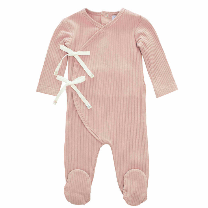KIPP Baby Blush Rib Bow Wrap Romper