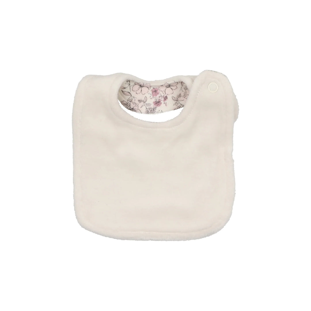 bee dee mauve white floral knot velour bib
