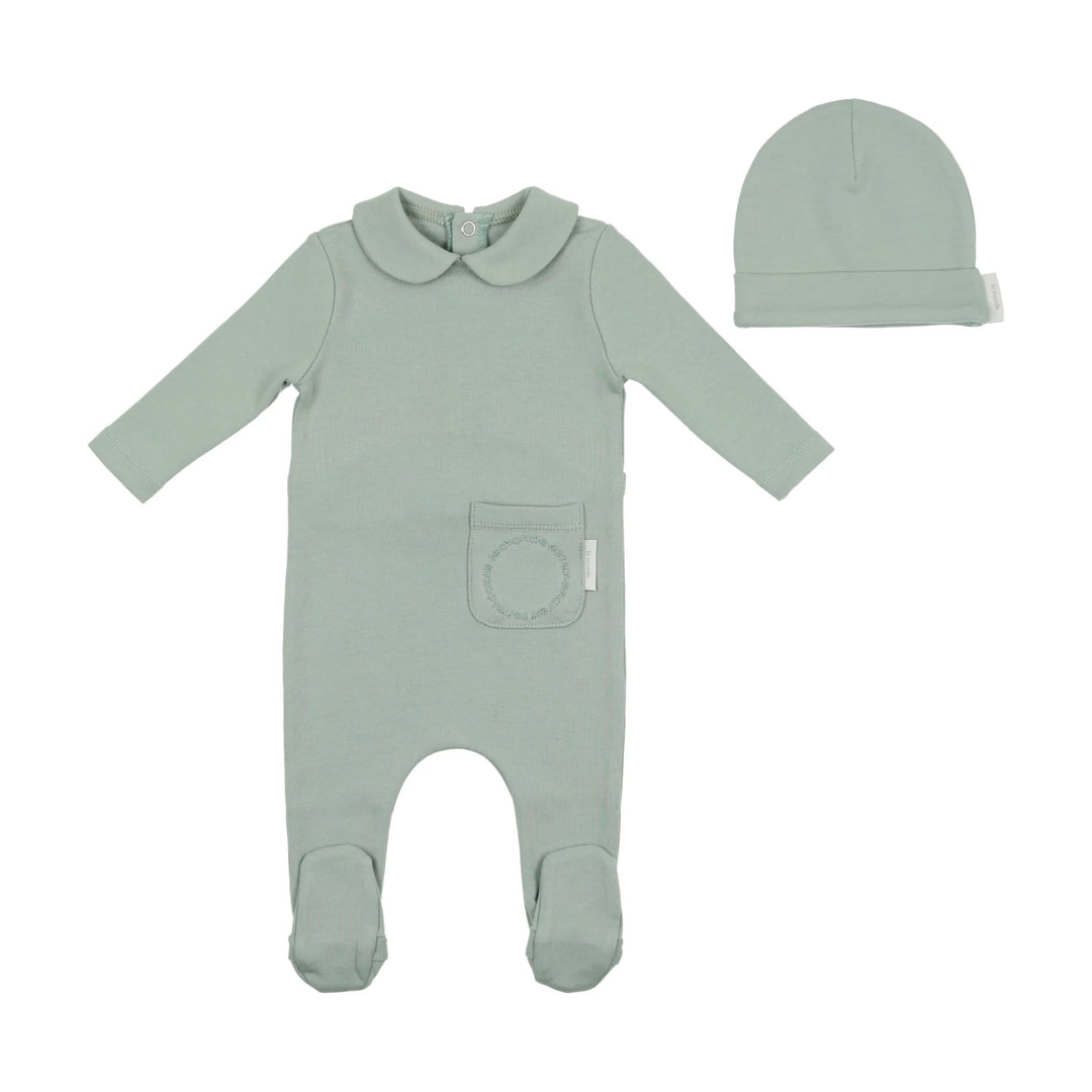 Bee & Dee Green Mist French Script Footie + Beanie