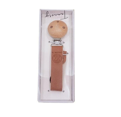 vegan leather pacifier clips with wooden button
