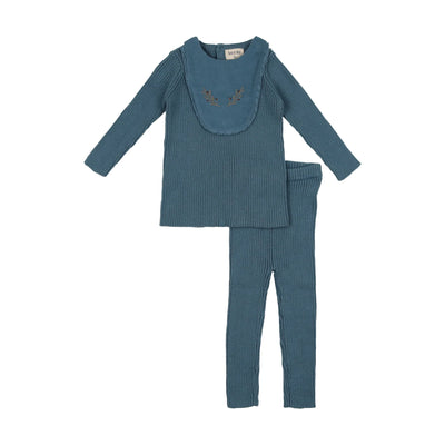 bee dee blue knit embroidered bib outfit