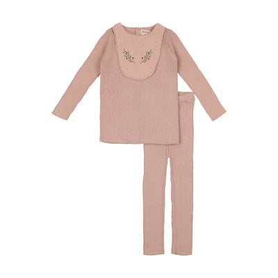 bee dee sand pink knit embroidered bib outfit