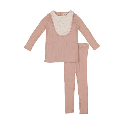 bee dee cloud pink knit embroidered bib outfit