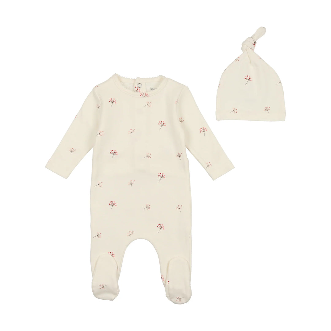 Bee & Dee Ivory with Pink Little Buds Footie + Hat