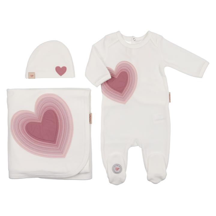 mon tresor rippled heart layette set