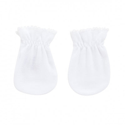 cambrass white cotton baby mittens