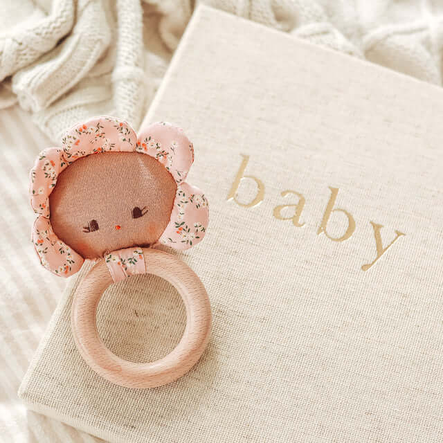 alimrose flower baby teether rattle