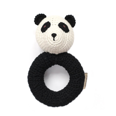 cheengo panda ring hand crocheted rattle