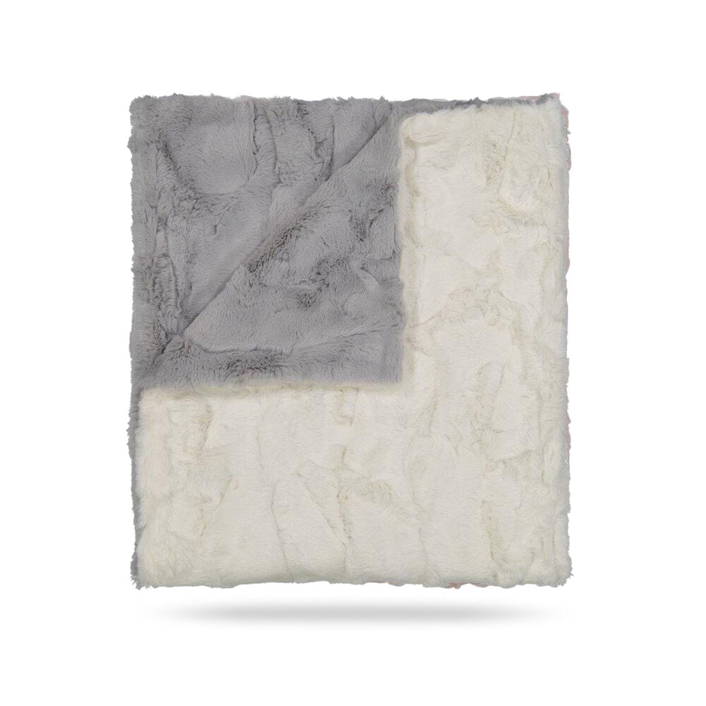silver and natural solid fur blanket