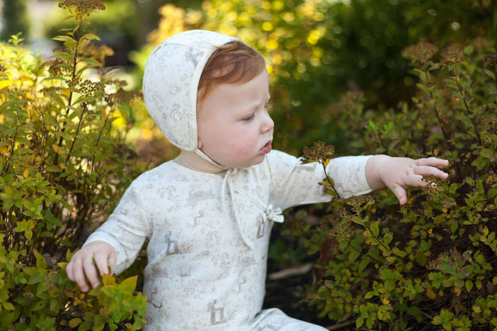 Bee & Dee Taupe Toile Footie + Bonnet