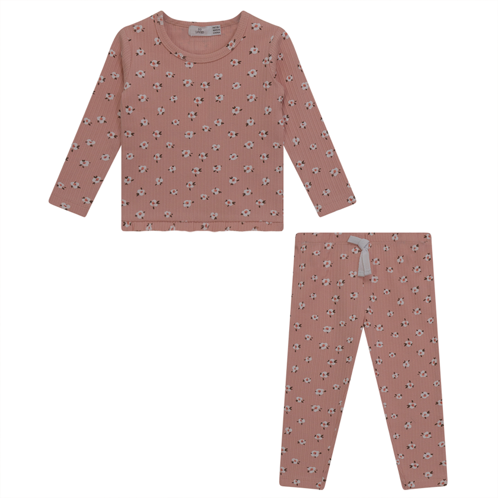 So Loved Pink Floral Ruffle Loungewear Set